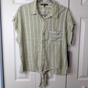 Sage Green Striped Button-Up Blouse